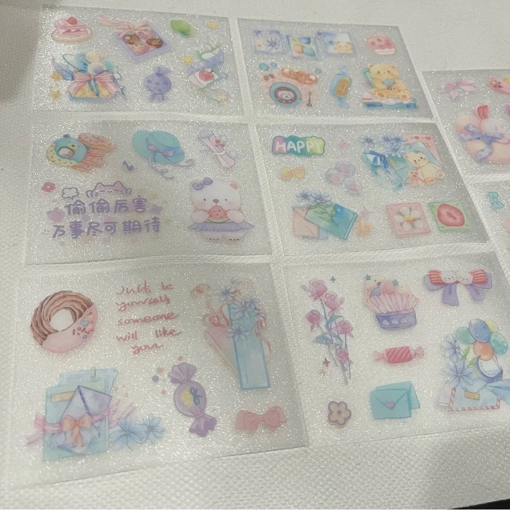 Set of 8 Sheets of Teddy Bear and Sweets Themed Glitter Stickers